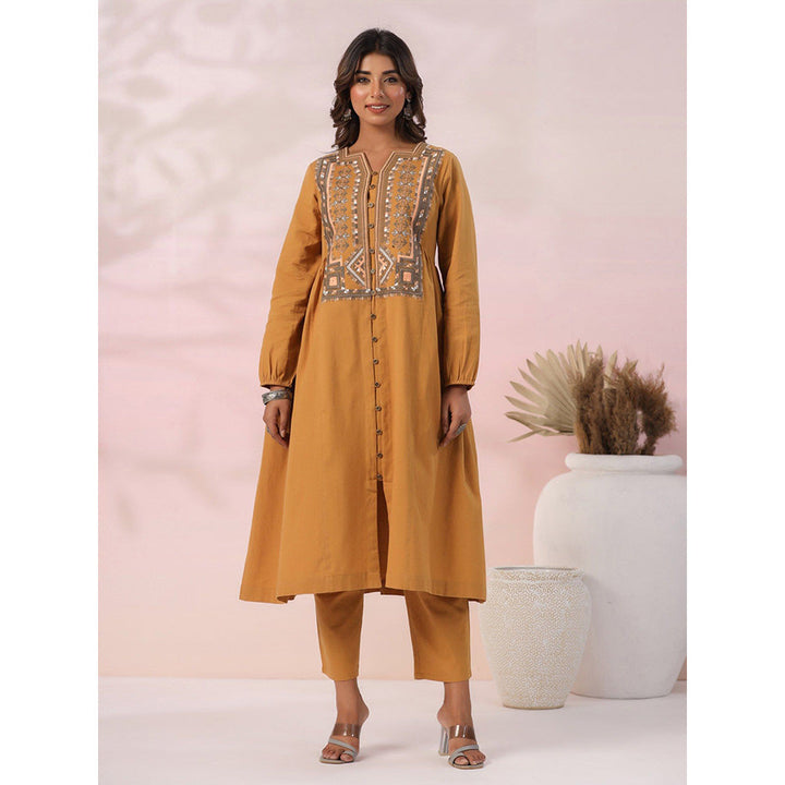 FASHOR Ethnic Tribal Embroidered Co-Ord - Mustard (Set of 2)