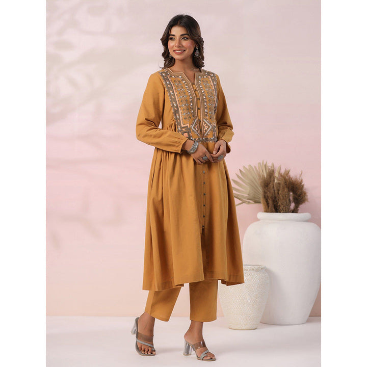 FASHOR Ethnic Tribal Embroidered Co-Ord - Mustard (Set of 2)