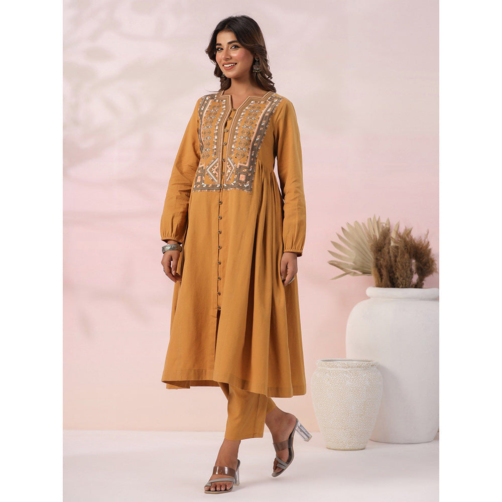 FASHOR Ethnic Tribal Embroidered Co-Ord - Mustard (Set of 2)