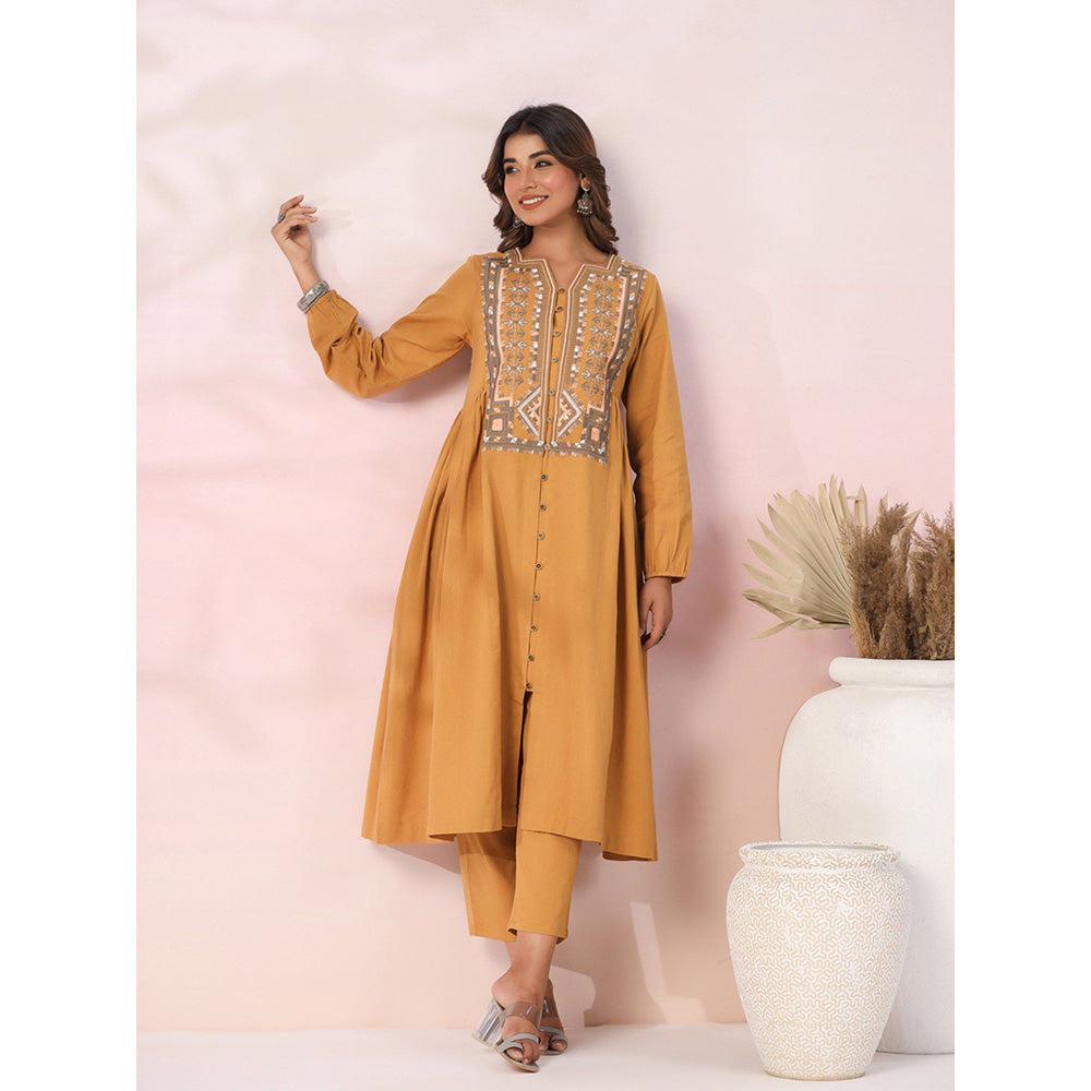 FASHOR Ethnic Tribal Embroidered Co-Ord - Mustard (Set of 2)
