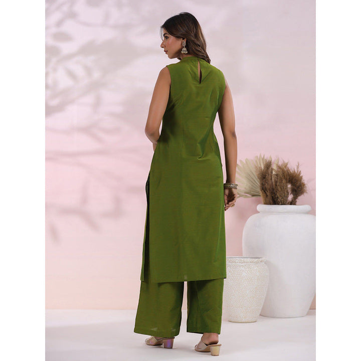 FASHOR Solid Foil Mirror Embroidered Co-Ord - Green (Set of 2)