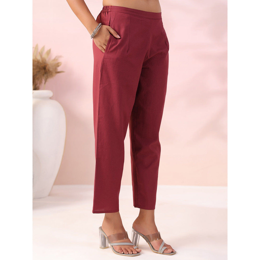 FASHOR Floral Embroidered & Scalloped Co-Ord - Maroon (Set of 3)