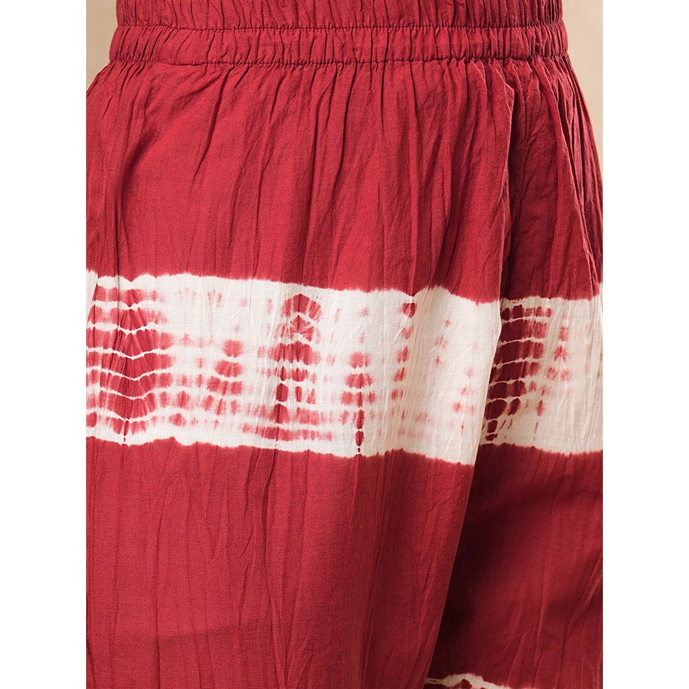 FASHOR Ethnic Embroidered Kurta With Pant & Dupatta - Maroon (Set of 3)