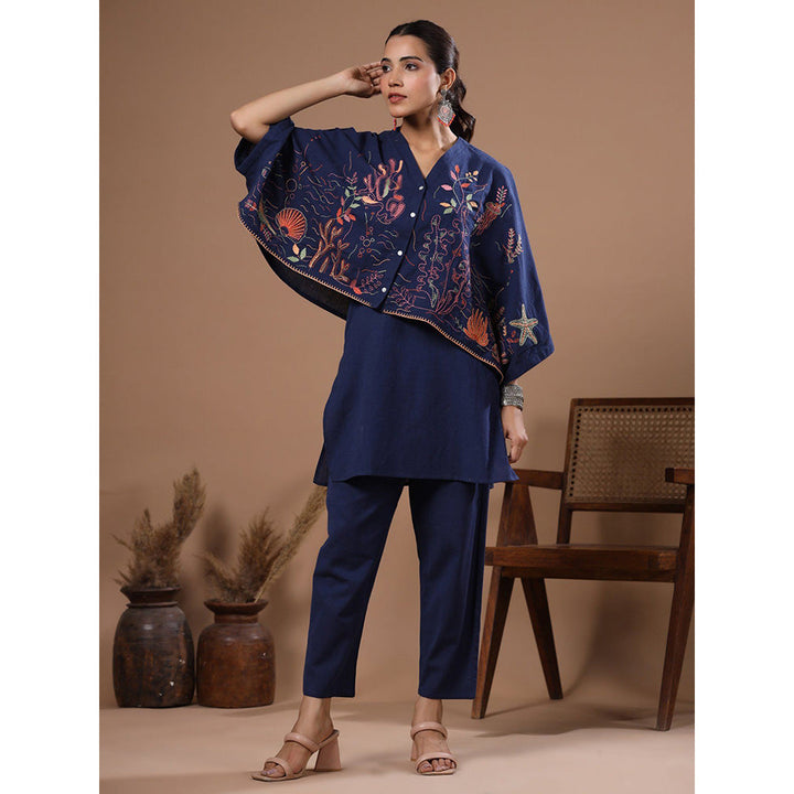 FASHOR Embroidered Kaftan Crop Top With Inner & Pant (Set of 3)