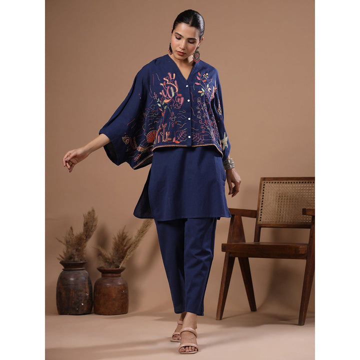 FASHOR Embroidered Kaftan Crop Top With Inner & Pant (Set of 3)