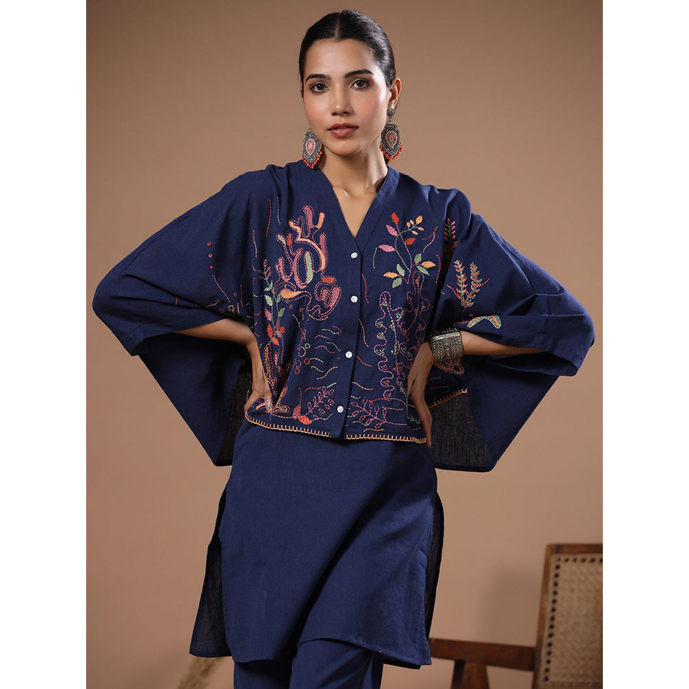 FASHOR Embroidered Kaftan Crop Top With Inner & Pant (Set of 3)