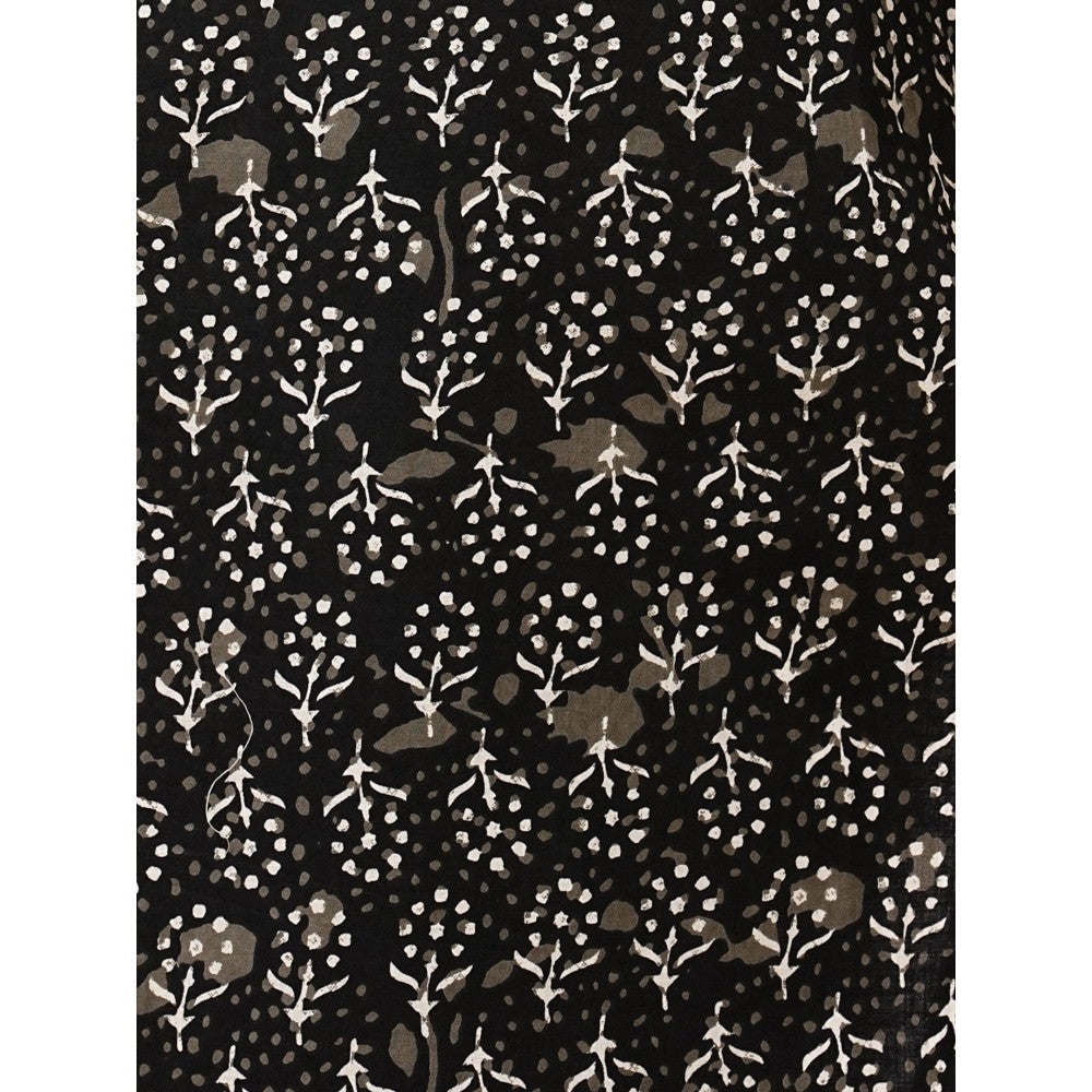 FASHOR Ethnic Floral Printed & Mirror Work Black Kurta