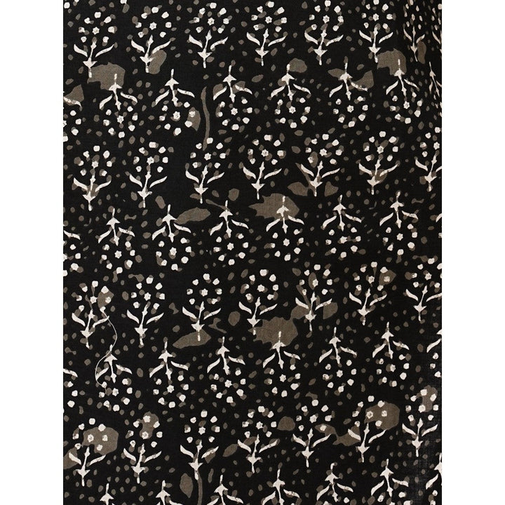 FASHOR Ethnic Floral Printed & Mirror Work Black Kurta