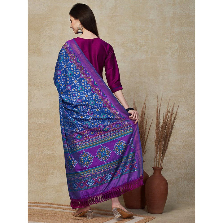 FASHOR Printed Kurta With Pant & Dupatta - Purple (Set of 3)