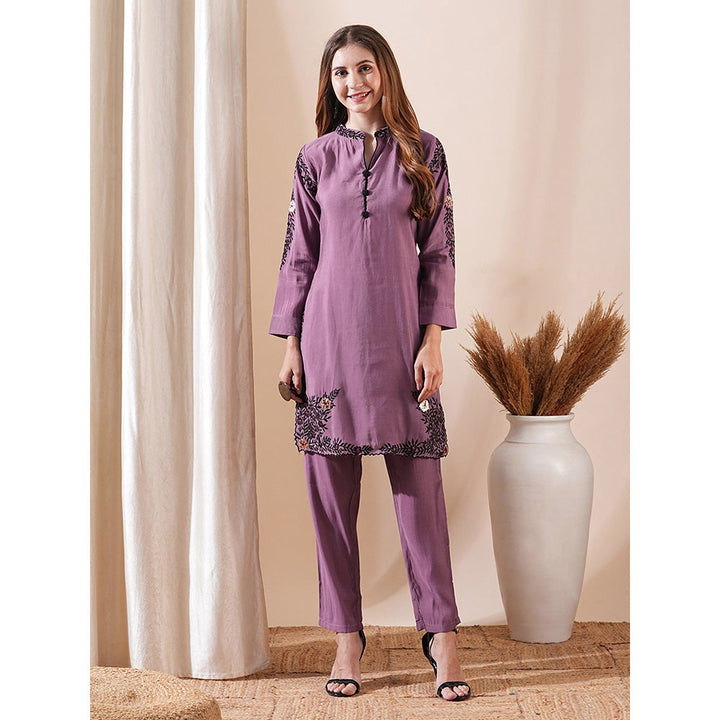 FASHOR Embroidered & Sequined Purple Co-Ord (Set of 2)
