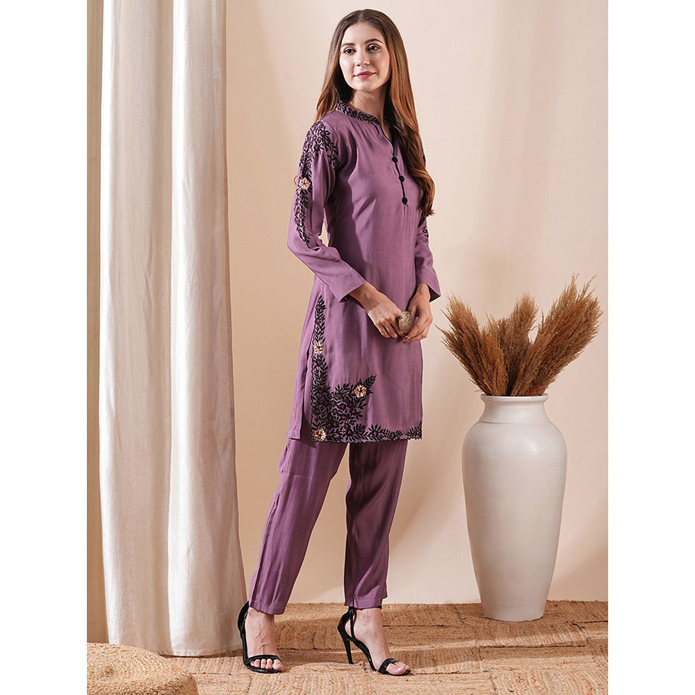 FASHOR Embroidered & Sequined Purple Co-Ord (Set of 2)