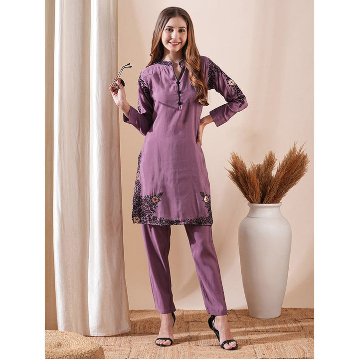 FASHOR Embroidered & Sequined Purple Co-Ord (Set of 2)