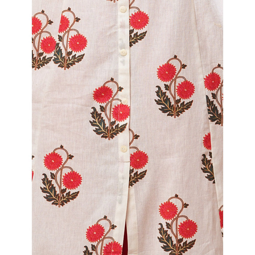 FASHOR Floral Printed Shifali Lace Work White Kurta