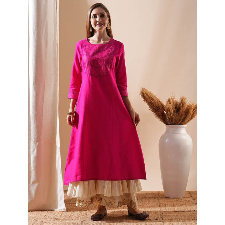 FASHOR Sequin Embroidered Panelled Kurta - Pink