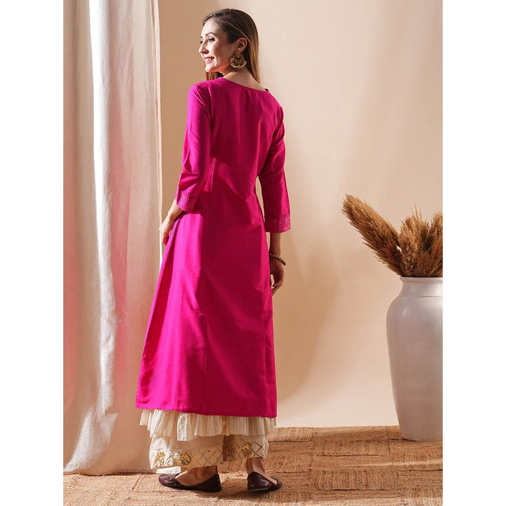 FASHOR Sequin Embroidered Panelled Kurta - Pink