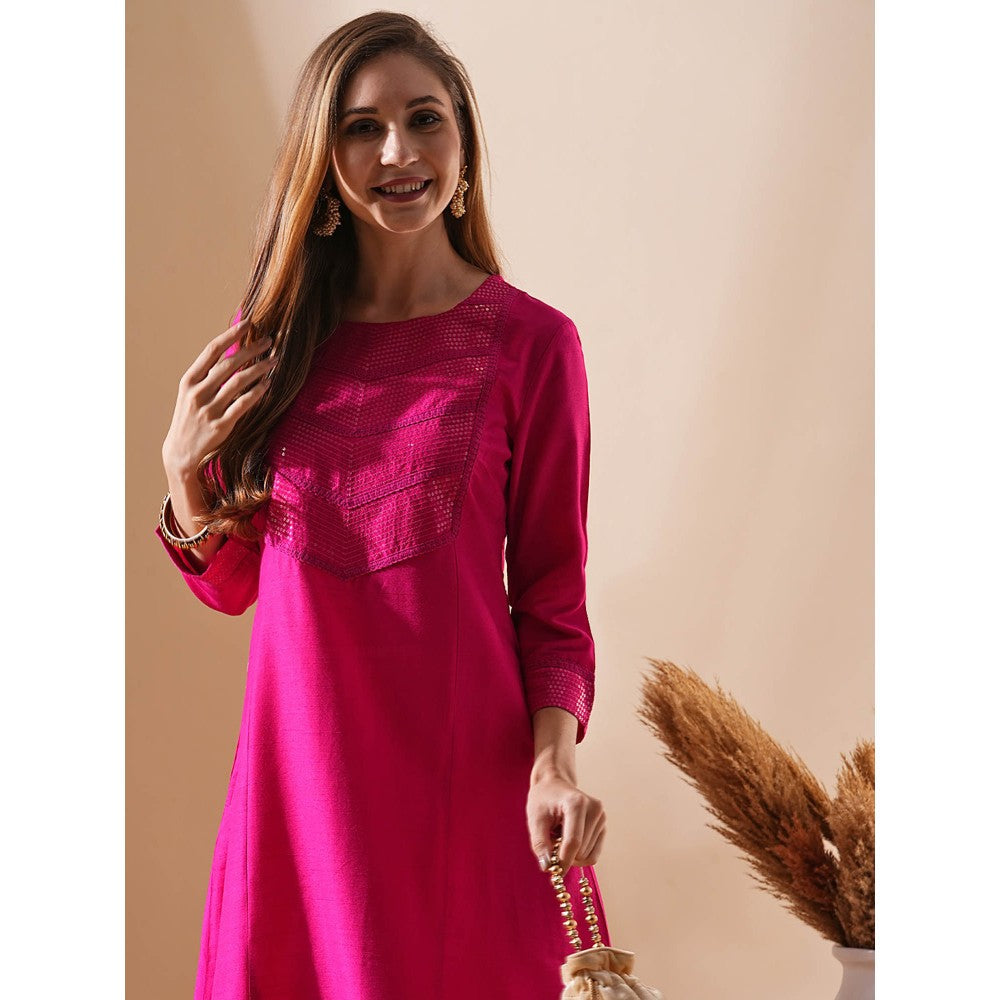 FASHOR Sequin Embroidered Panelled Kurta - Pink