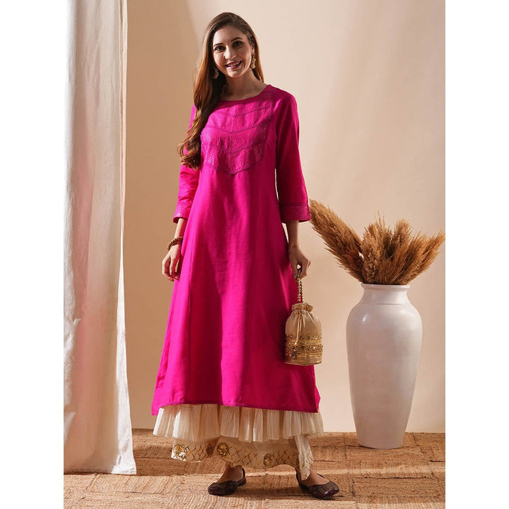 FASHOR Sequin Embroidered Panelled Kurta - Pink