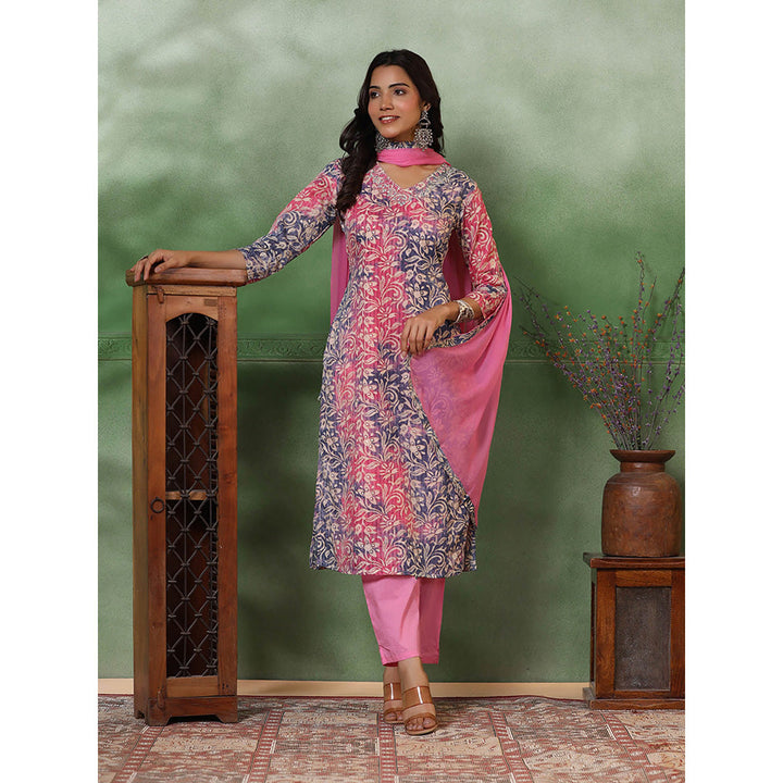 FASHOR Floral Printed Kurta With Pant & Dupatta - Multi-Color (Set of 3)