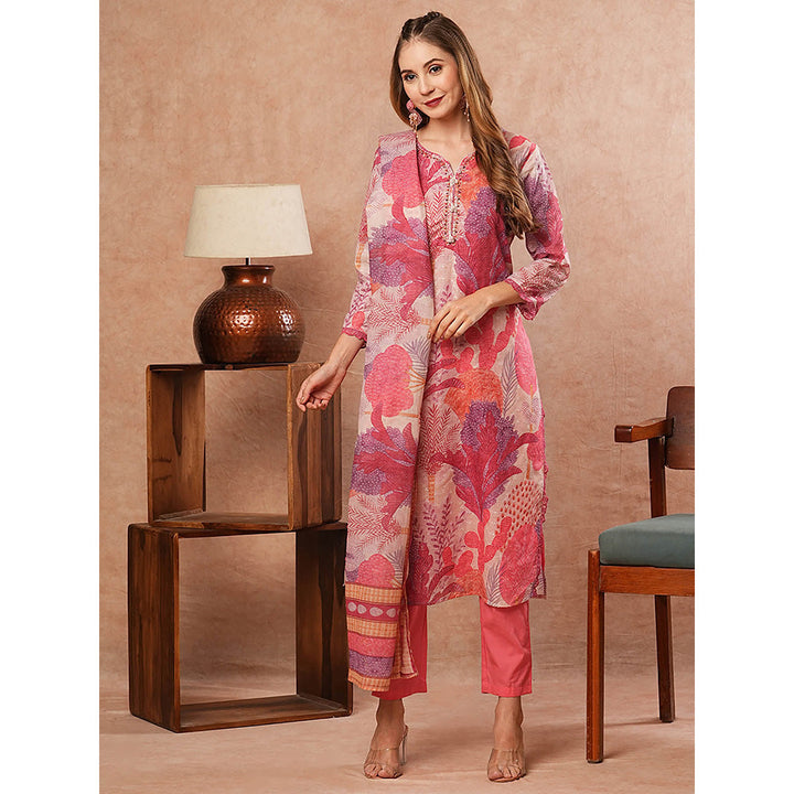 FASHOR Abstract Printed Kurta With Pant & Dupatta - Multi-Color (Set of 3)