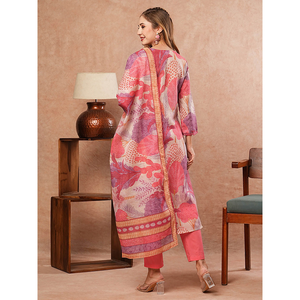 FASHOR Abstract Printed Kurta With Pant & Dupatta - Multi-Color (Set of 3)