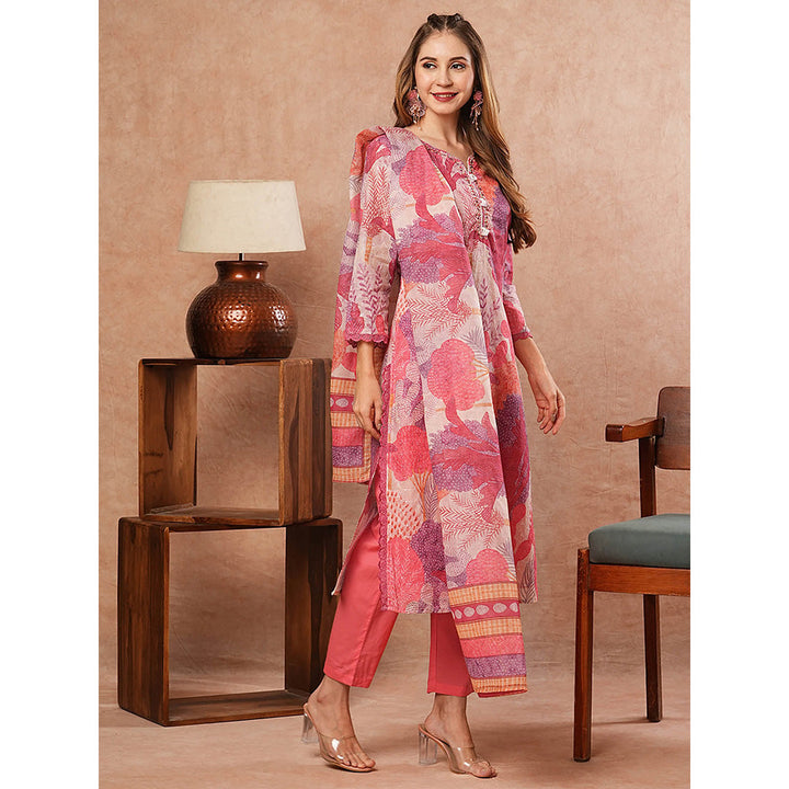 FASHOR Abstract Printed Kurta With Pant & Dupatta - Multi-Color (Set of 3)