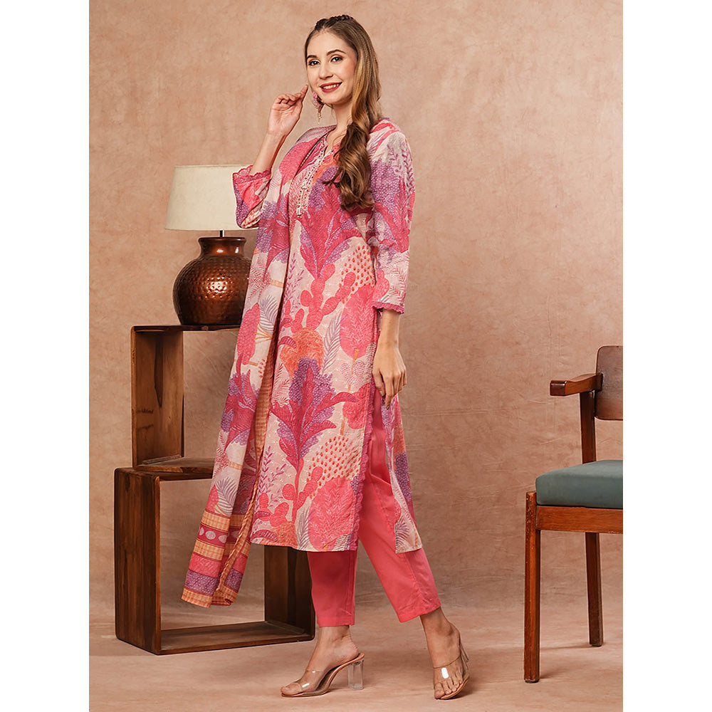 FASHOR Abstract Printed Kurta With Pant & Dupatta - Multi-Color (Set of 3)