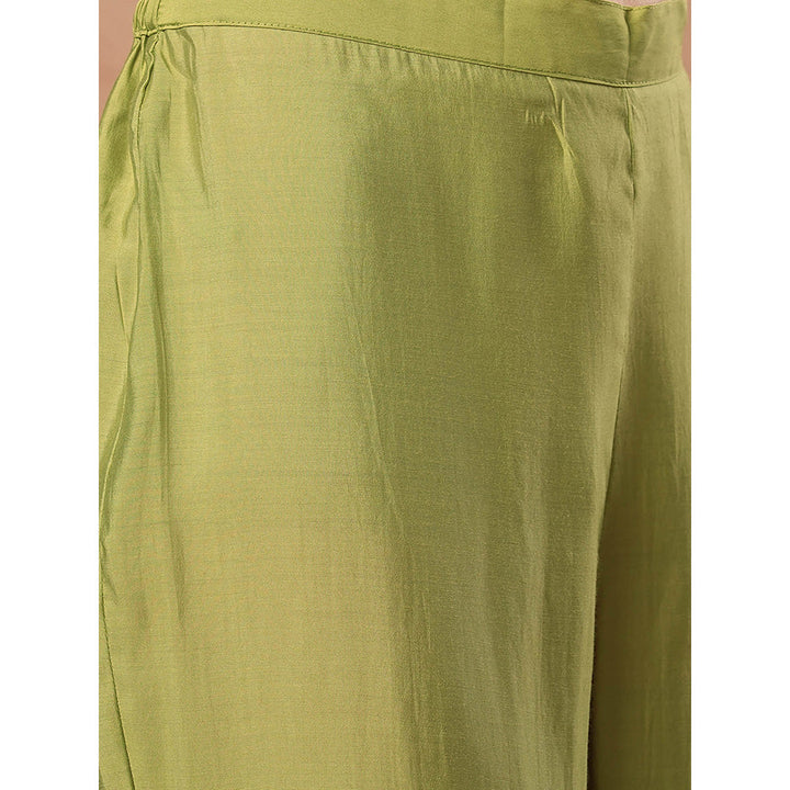 FASHOR Solid Embellished Anarkali Kurta With Pant & Dupatta - Green (Set of 3)