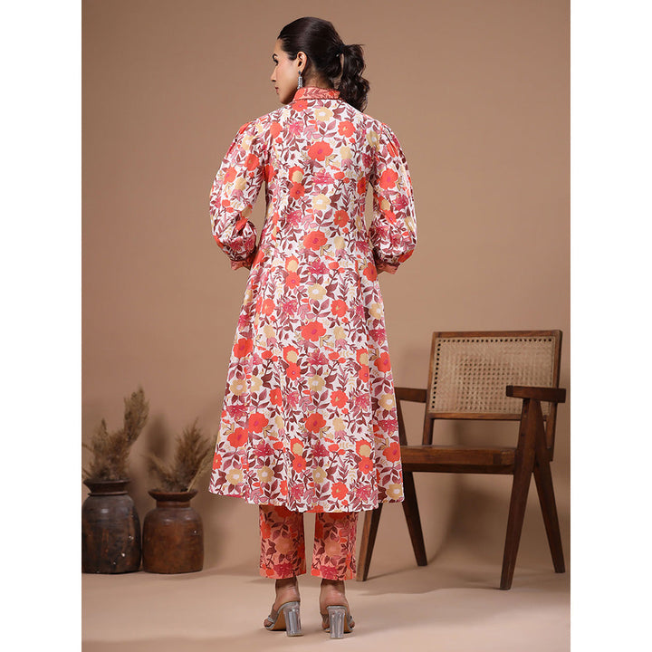 FASHOR Off White Floral Printed Paneled Kurta with Pant (Set of 2)