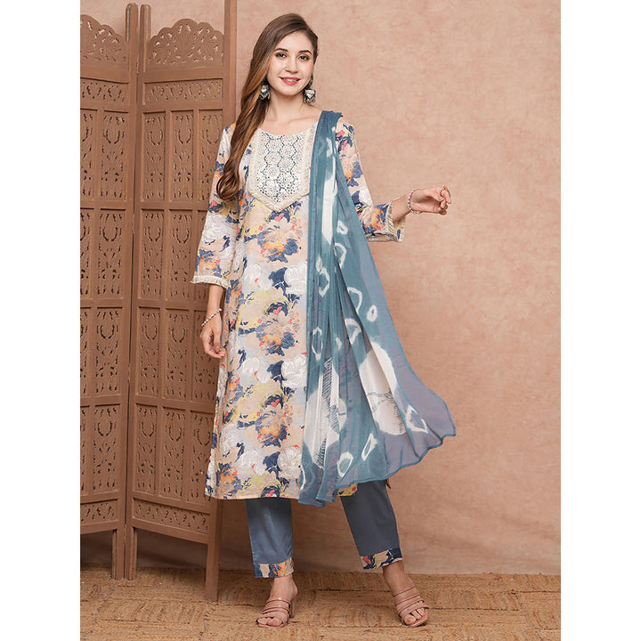 FASHOR Multi Floral Printed Kurta with Pant & Dupatta (Set of 3)