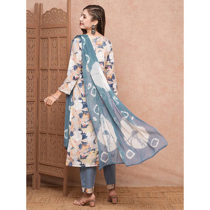 FASHOR Multi Floral Printed Kurta with Pant & Dupatta (Set of 3)