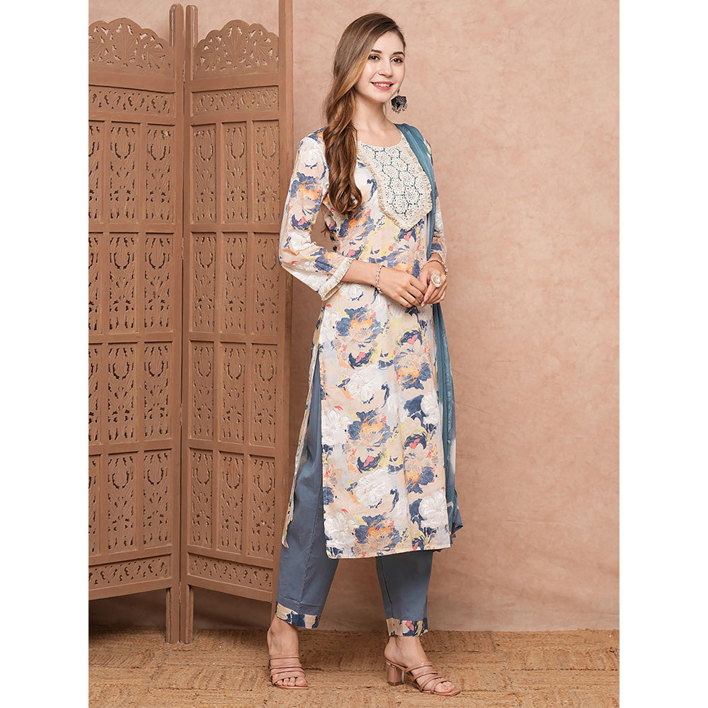 FASHOR Multi Floral Printed Kurta with Pant & Dupatta (Set of 3)