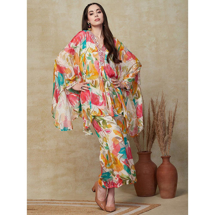 FASHOR Multi-Color Floral Printed Kaftan with Palazzo (Set of 2)