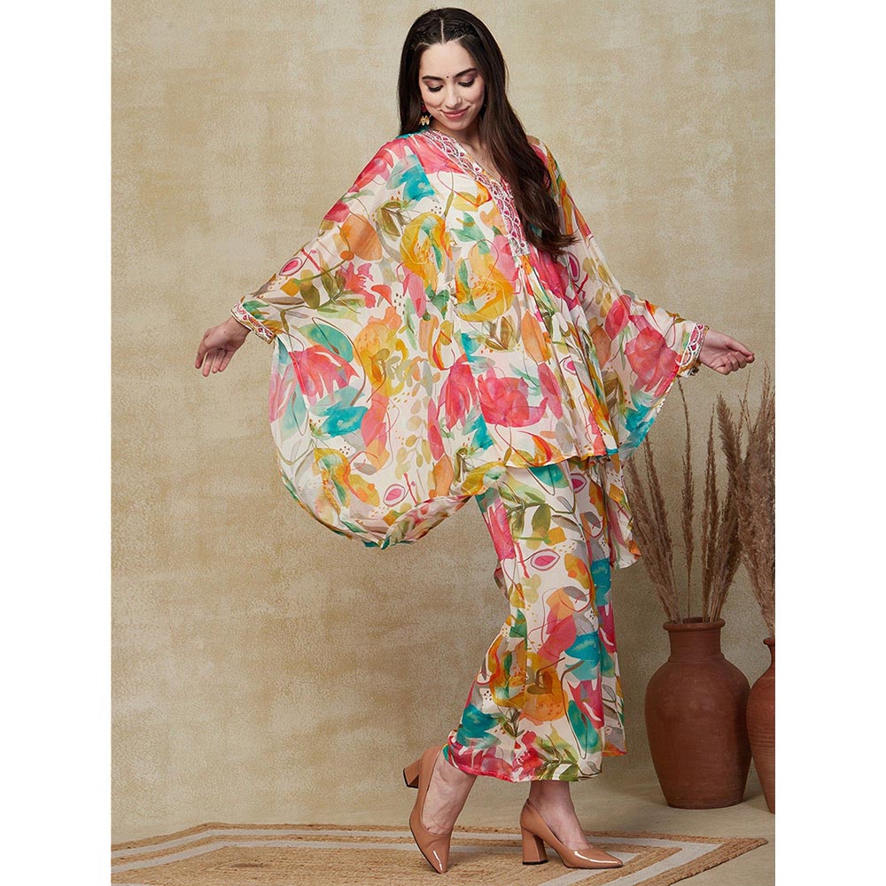 FASHOR Multi-Color Floral Printed Kaftan with Palazzo (Set of 2)