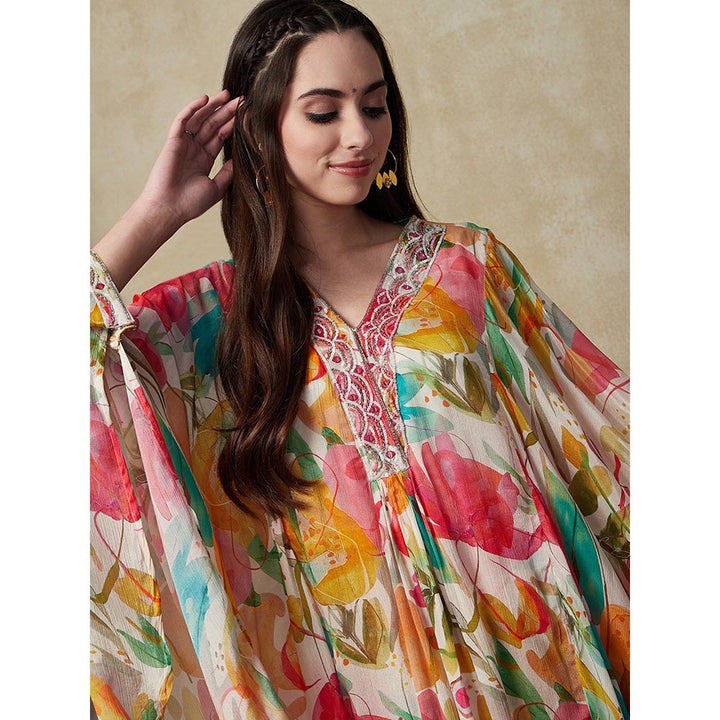 FASHOR Multi-Color Floral Printed Kaftan with Palazzo (Set of 2)