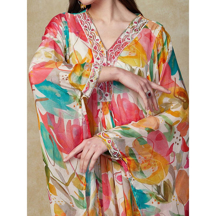 FASHOR Multi-Color Floral Printed Kaftan with Palazzo (Set of 2)