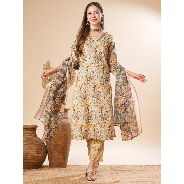 FASHOR Multi-Color Floral Printed Kurta with Pant and Dupatta (Set of 3)