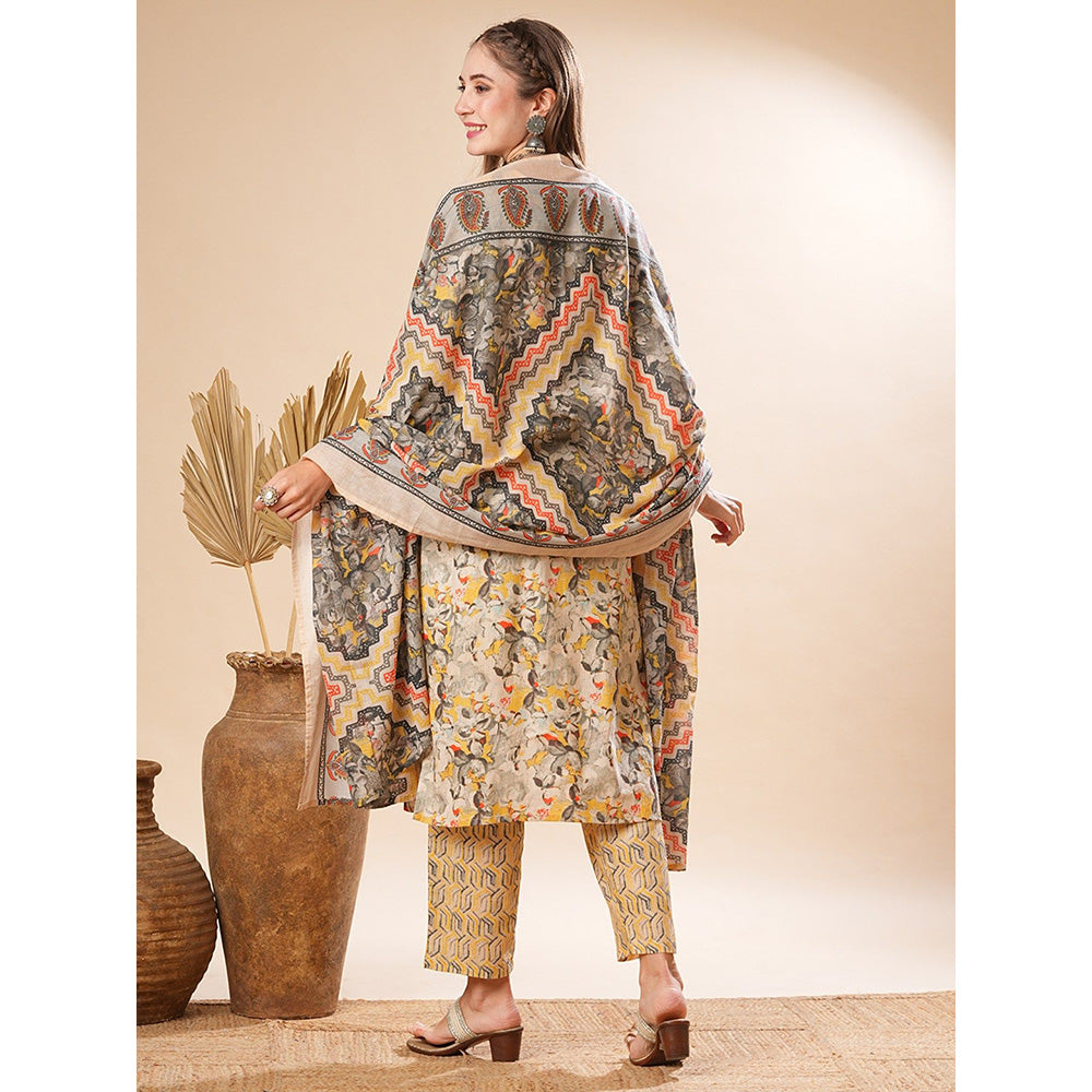 FASHOR Multi-Color Floral Printed Kurta with Pant and Dupatta (Set of 3)