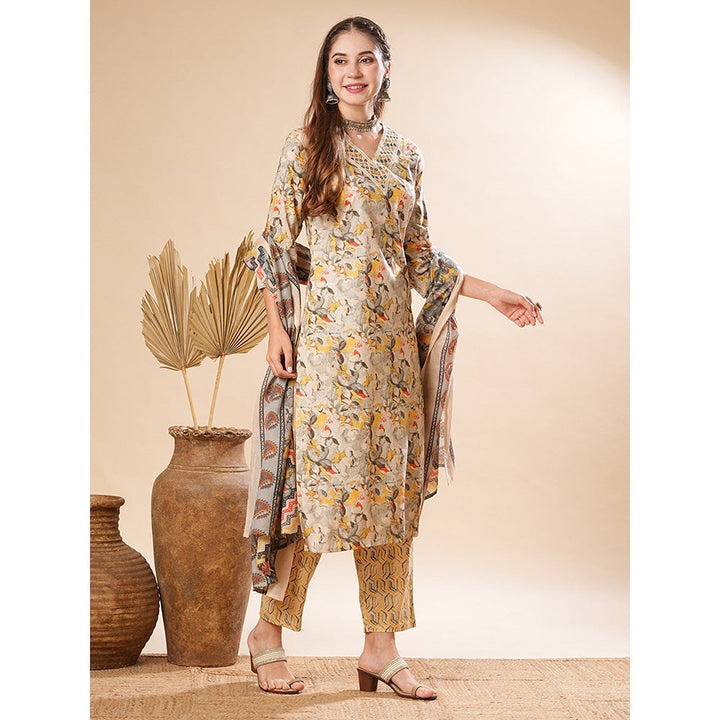 FASHOR Multi-Color Floral Printed Kurta with Pant and Dupatta (Set of 3)