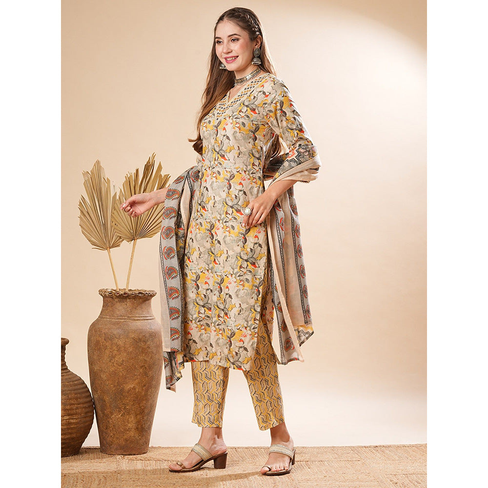 FASHOR Multi-Color Floral Printed Kurta with Pant and Dupatta (Set of 3)