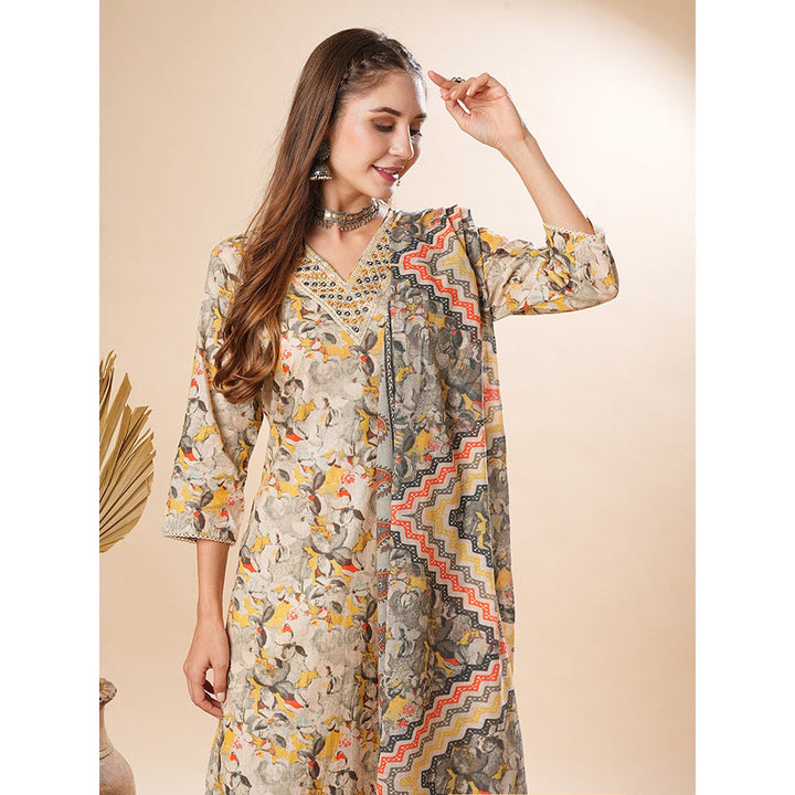 FASHOR Multi-Color Floral Printed Kurta with Pant and Dupatta (Set of 3)