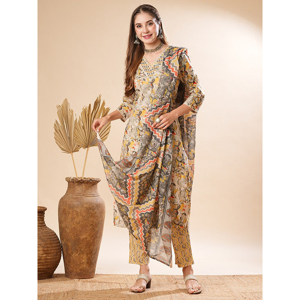 FASHOR Multi-Color Floral Printed Kurta with Pant and Dupatta (Set of 3)