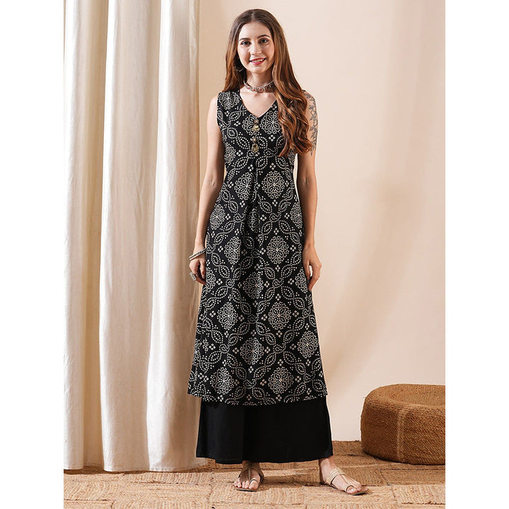 FASHOR Black Printed Kurta with Palazzo (Set of 2)