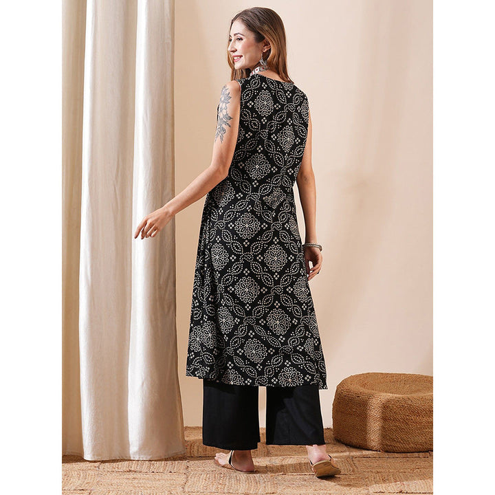 FASHOR Black Printed Kurta with Palazzo (Set of 2)