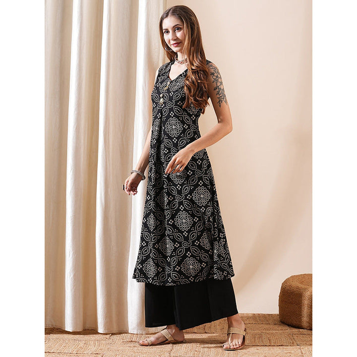 FASHOR Black Printed Kurta with Palazzo (Set of 2)