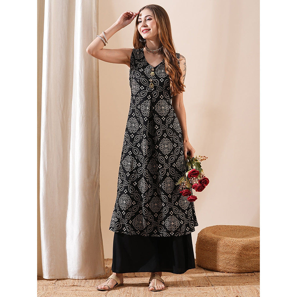 FASHOR Black Printed Kurta with Palazzo (Set of 2)