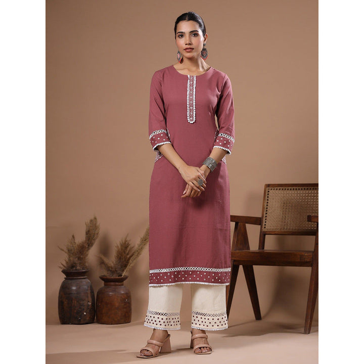 FASHOR Mauve Embroidered Kurta with Palazzo (Set of 2)