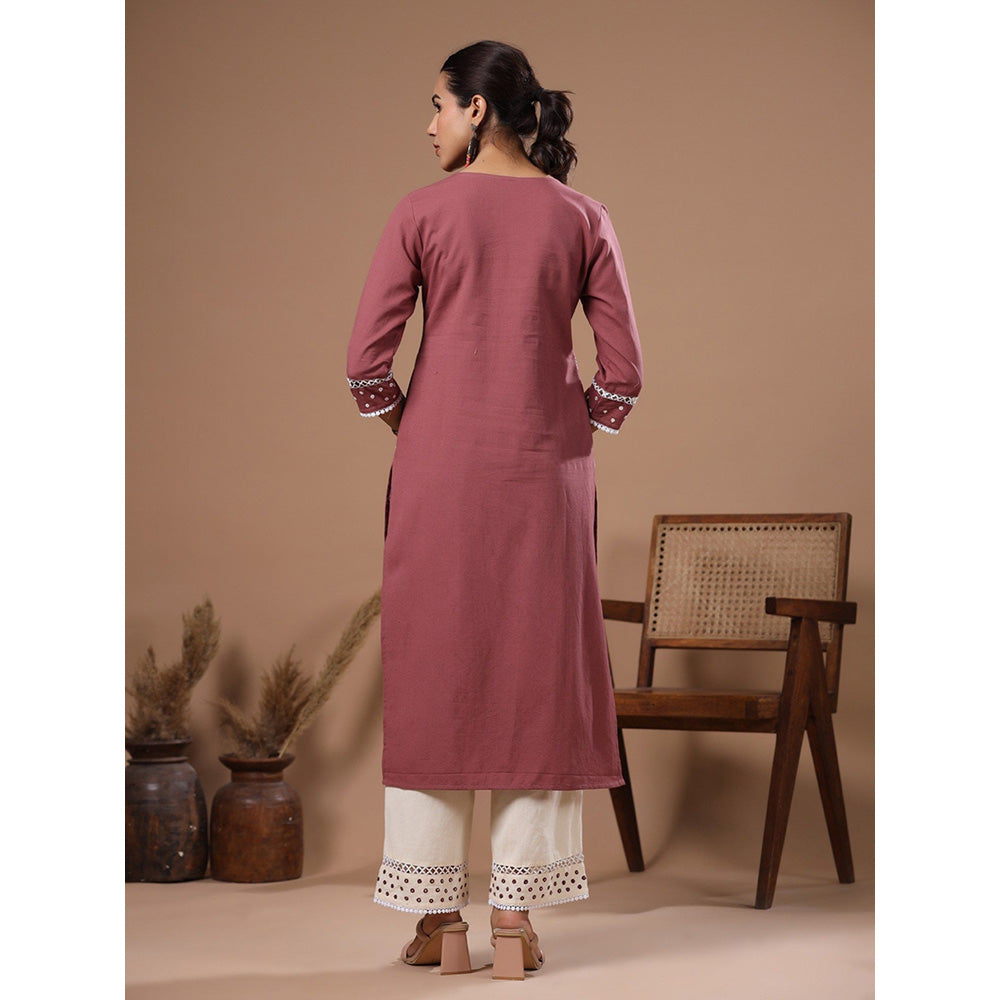 FASHOR Mauve Embroidered Kurta with Palazzo (Set of 2)