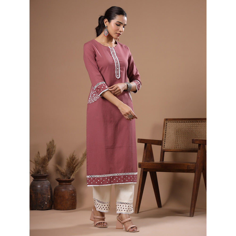 FASHOR Mauve Embroidered Kurta with Palazzo (Set of 2)