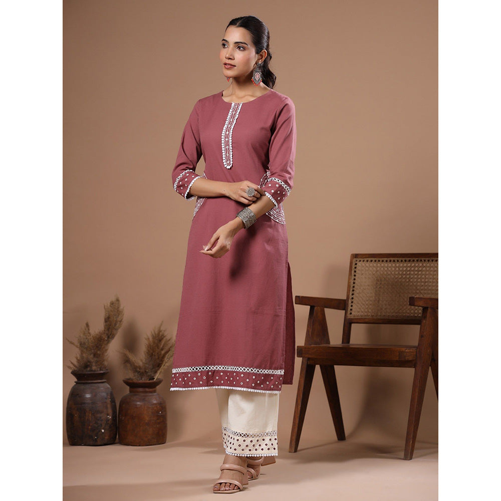 FASHOR Mauve Embroidered Kurta with Palazzo (Set of 2)