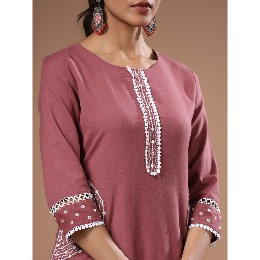 FASHOR Mauve Embroidered Kurta with Palazzo (Set of 2)